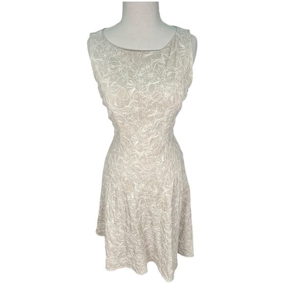 Adrianna Papell Linen Blend Dress Fit-and-Flare Light Weight Floral Embroidered - Picture 5 of 11